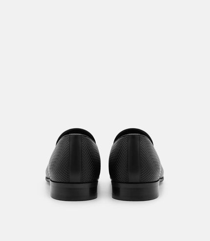 Woven Leather Loafers - Black Embossed