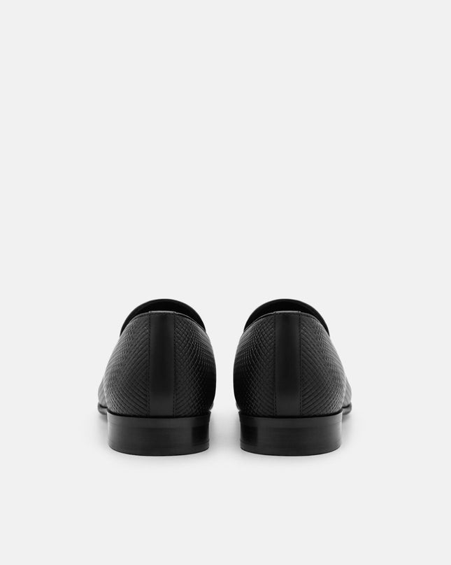 Woven Leather Loafers - Black Embossed