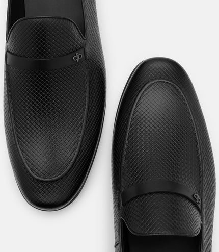 Woven Leather Loafers - Black Embossed