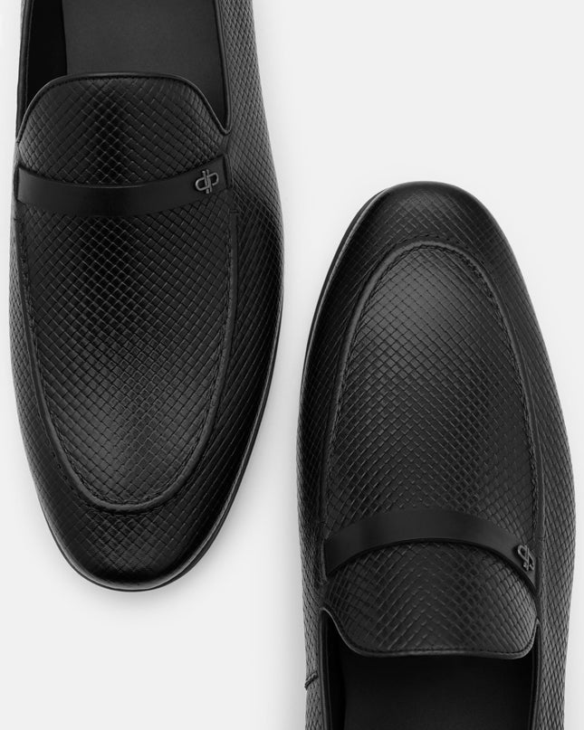 Woven Leather Loafers - Black Embossed