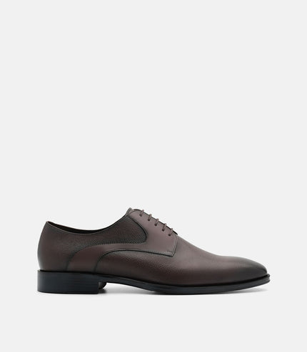 Saffiano Leather Derby Shoes - Dark Brown Embossed