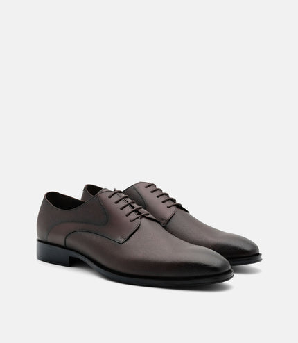 Saffiano Leather Derby Shoes - Dark Brown Embossed