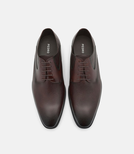 Saffiano Leather Derby Shoes - Dark Brown Embossed