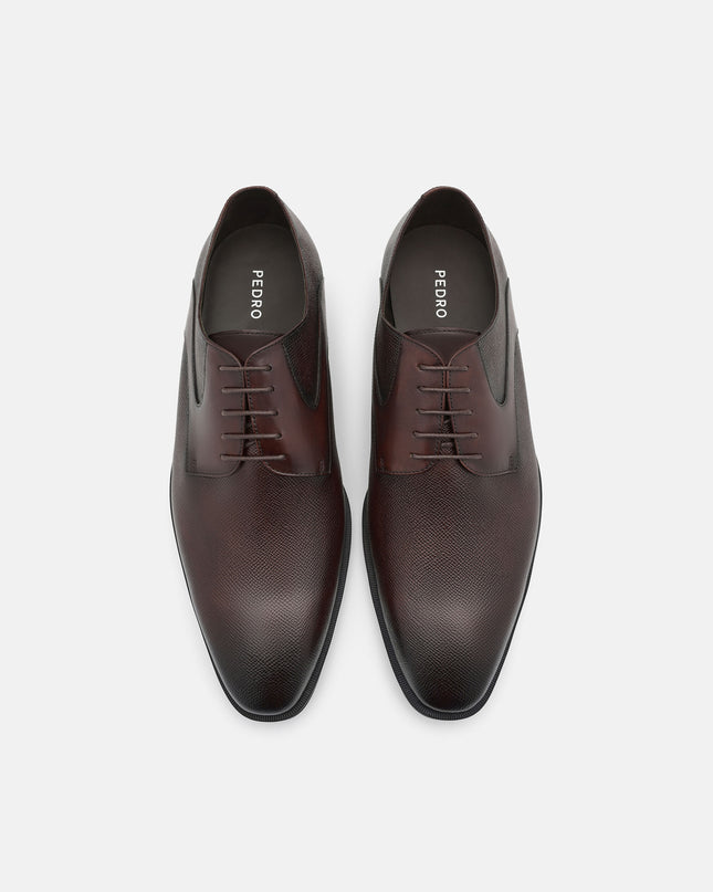 Saffiano Leather Derby Shoes - Dark Brown Embossed