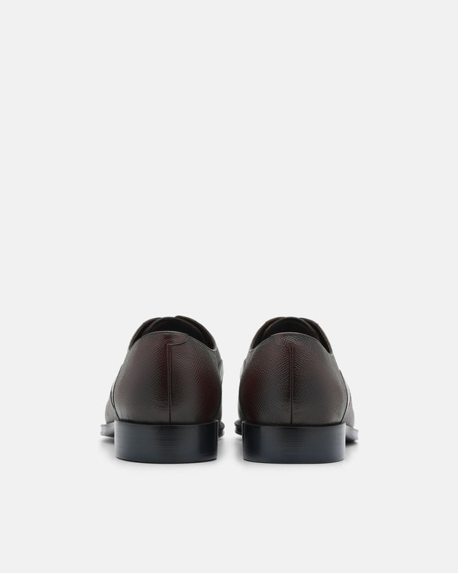 Saffiano Leather Derby Shoes - Dark Brown Embossed