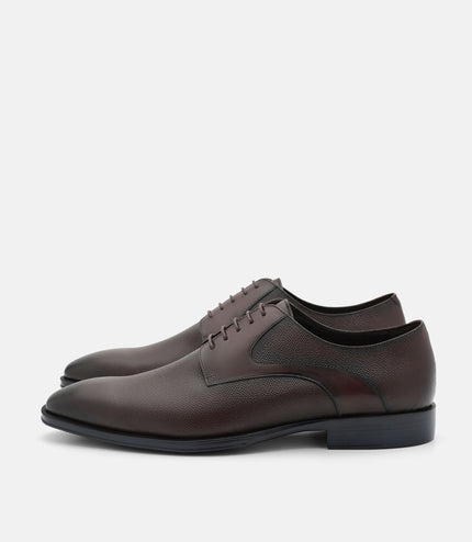 Saffiano Leather Derby Shoes - Dark Brown Embossed