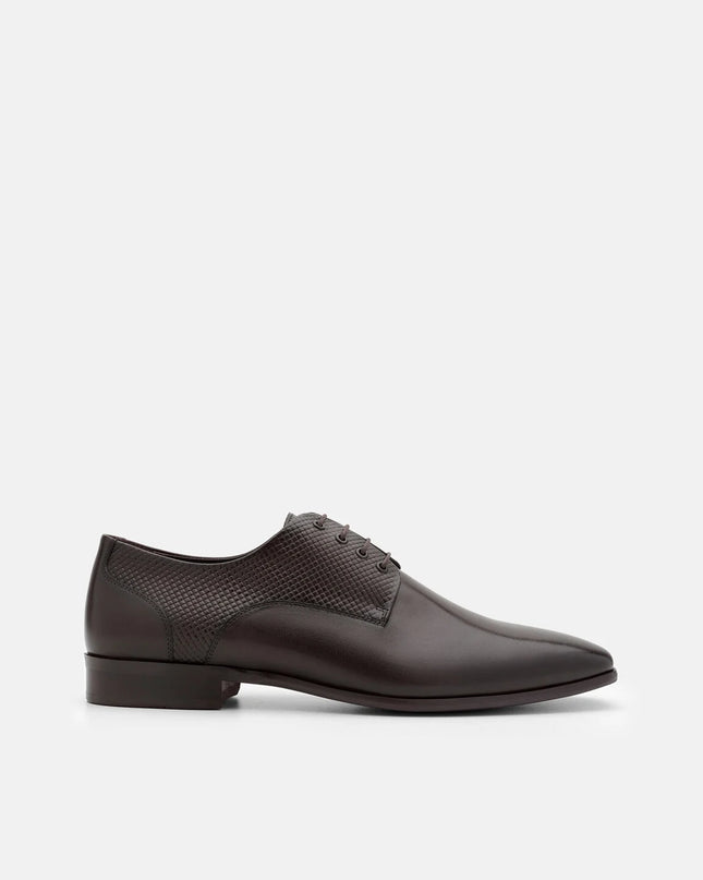 Woven Leather Derby Shoes - Dark Brown Embossed