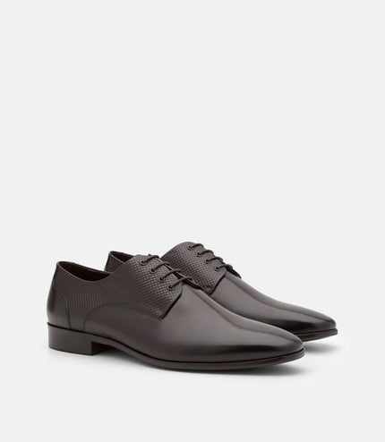 Woven Leather Derby Shoes - Dark Brown Embossed
