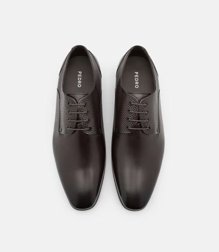 Woven Leather Derby Shoes - Dark Brown Embossed