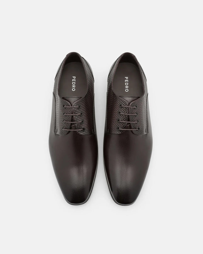 Woven Leather Derby Shoes - Dark Brown Embossed