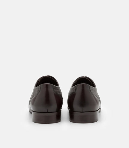Woven Leather Derby Shoes - Dark Brown Embossed