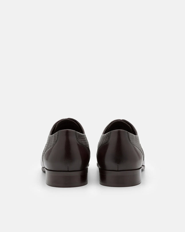 Woven Leather Derby Shoes - Dark Brown Embossed