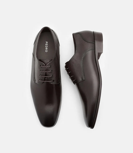 Woven Leather Derby Shoes - Dark Brown Embossed