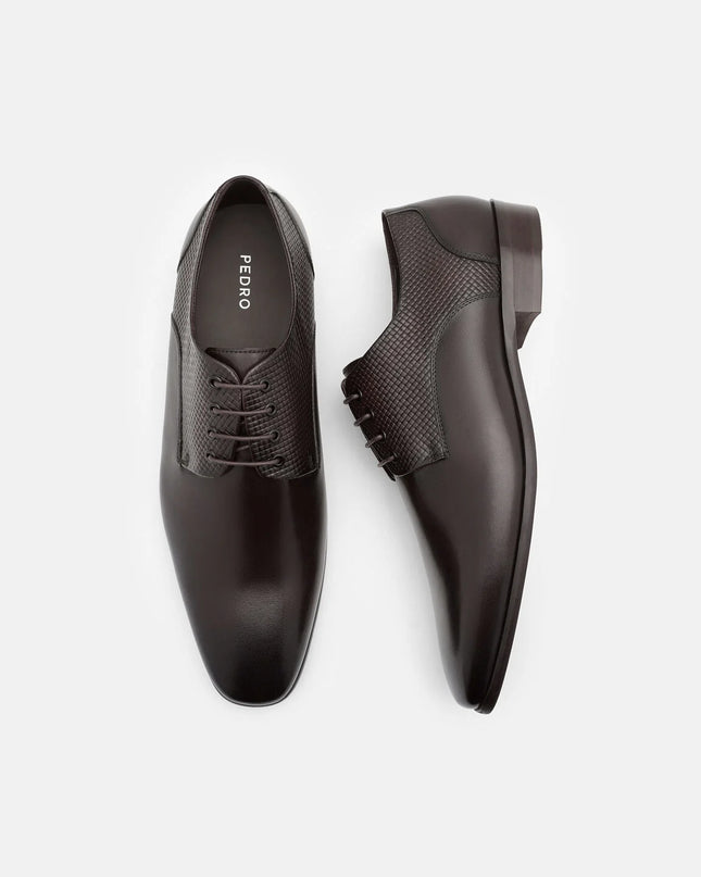 Woven Leather Derby Shoes - Dark Brown Embossed