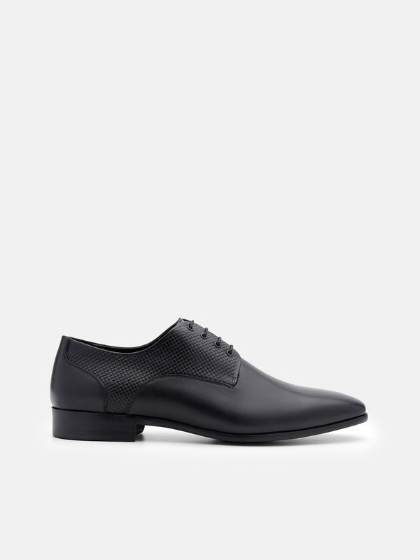 Woven Leather Derby Shoes - Black Embossed