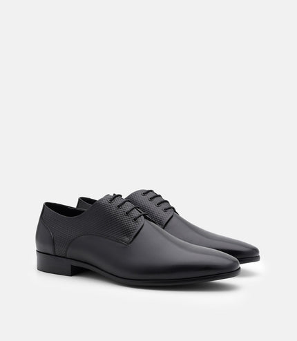 Woven Leather Derby Shoes - Black Embossed