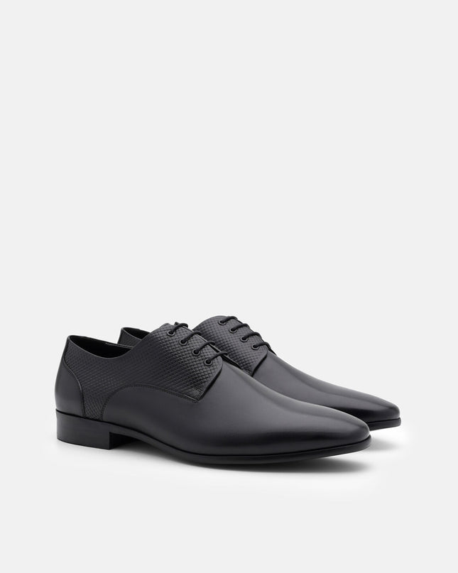 Woven Leather Derby Shoes - Black Embossed