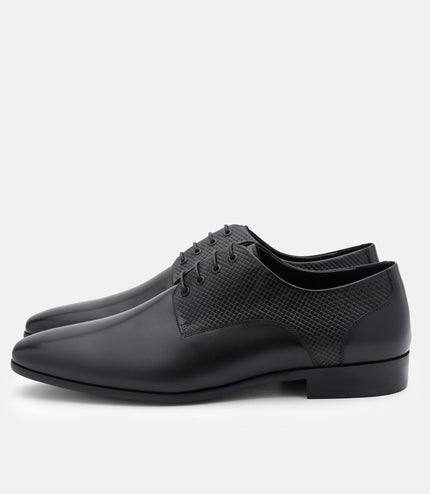 Woven Leather Derby Shoes - Black Embossed