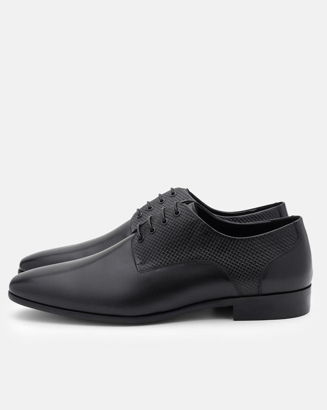 Woven Leather Derby Shoes - Black Embossed