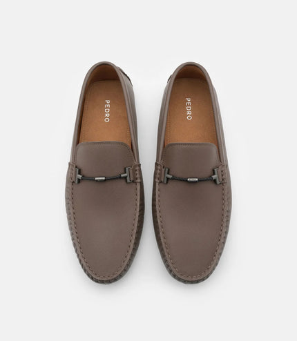 Robert Leather Driving Shoes - Dark Taupe Saffiano
