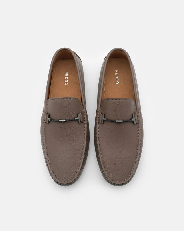 Robert Leather Driving Shoes - Dark Taupe Saffiano