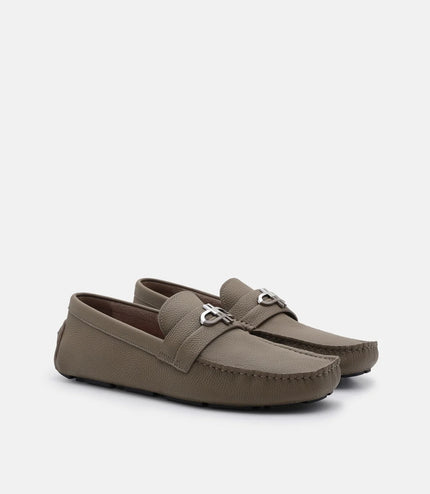 Embossed Leather Driving Shoes - Dark Taupe Tumble