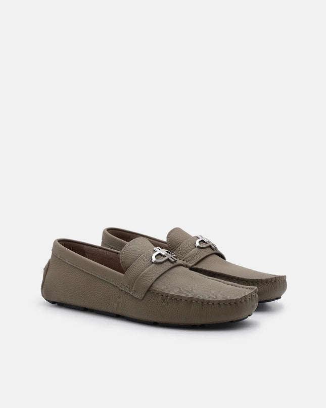 Embossed Leather Driving Shoes - Dark Taupe Tumble