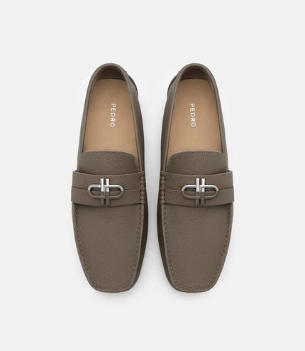 Embossed Leather Driving Shoes - Dark Taupe Tumble