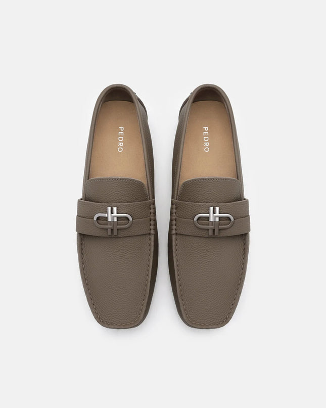 Embossed Leather Driving Shoes - Dark Taupe Tumble