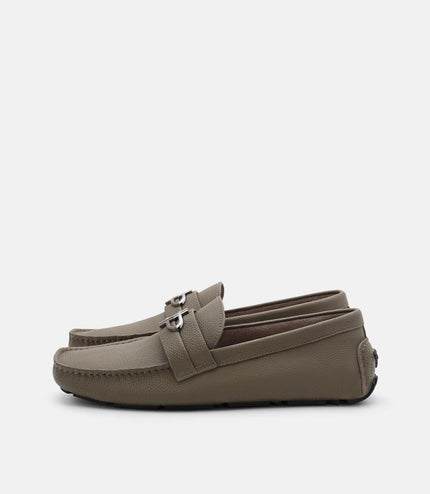 Embossed Leather Driving Shoes - Dark Taupe Tumble