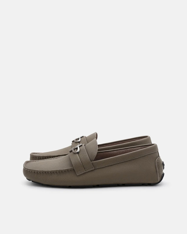 Embossed Leather Driving Shoes - Dark Taupe Tumble