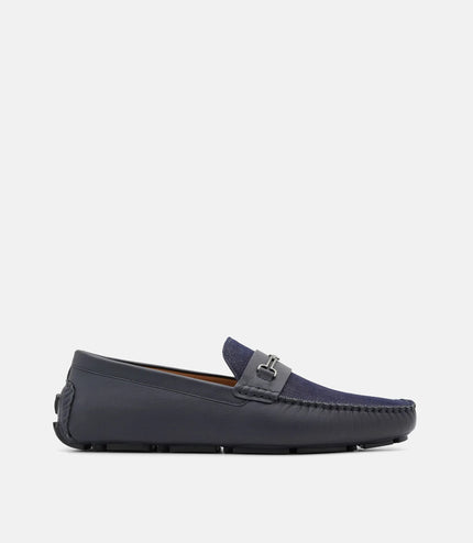 Alistair Leather Horsebit Driving Shoes - Navy Denim