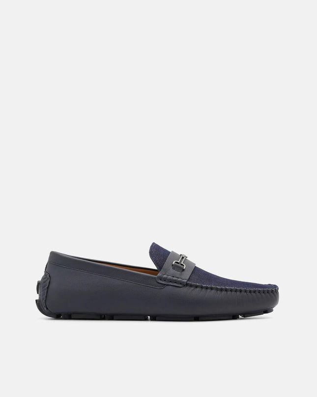 Alistair Leather Horsebit Driving Shoes - Navy Denim