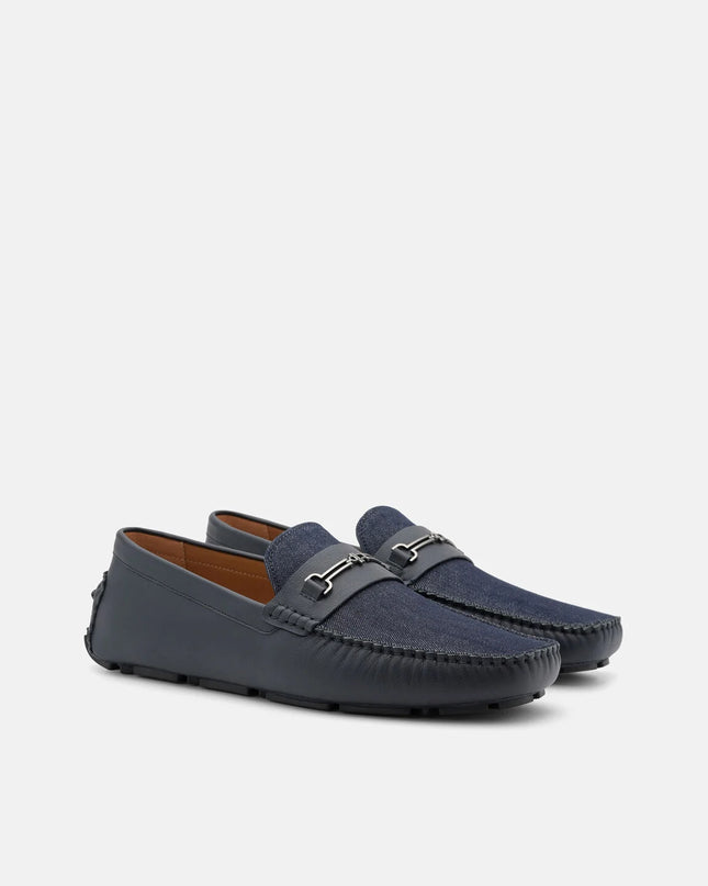 Alistair Leather Horsebit Driving Shoes - Navy Denim