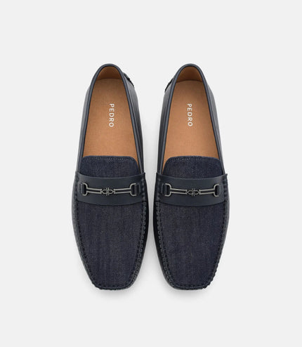 Alistair Leather Horsebit Driving Shoes - Navy Denim