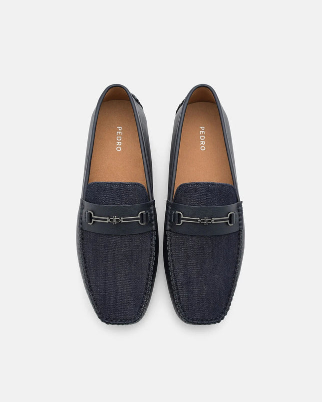 Alistair Leather Horsebit Driving Shoes - Navy Denim