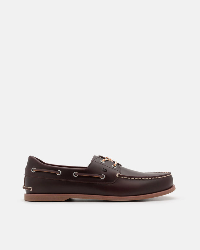 Marcos Leather Boat Shoes - Dark Brown Burnish