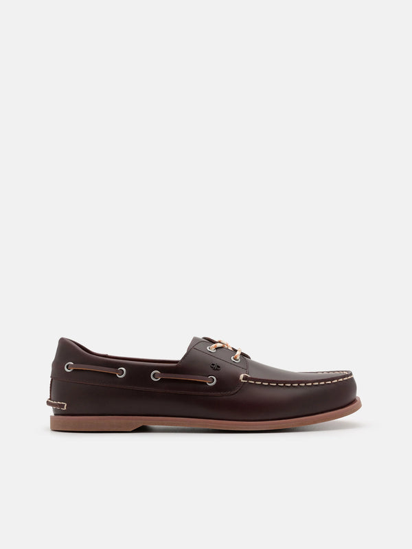 Marcos Leather Boat Shoes - Dark Brown Burnish