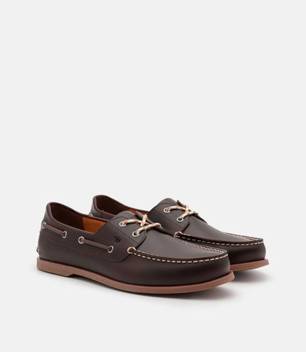 Marcos Leather Boat Shoes - Dark Brown Burnish