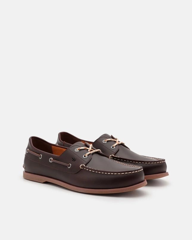 Marcos Leather Boat Shoes - Dark Brown Burnish