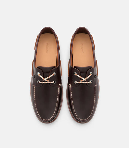 Marcos Leather Boat Shoes - Dark Brown Burnish