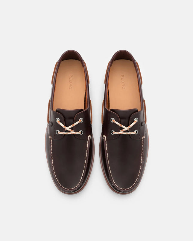 Marcos Leather Boat Shoes - Dark Brown Burnish