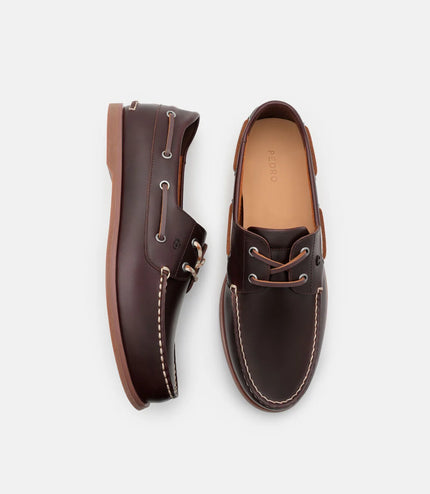 Marcos Leather Boat Shoes - Dark Brown Burnish