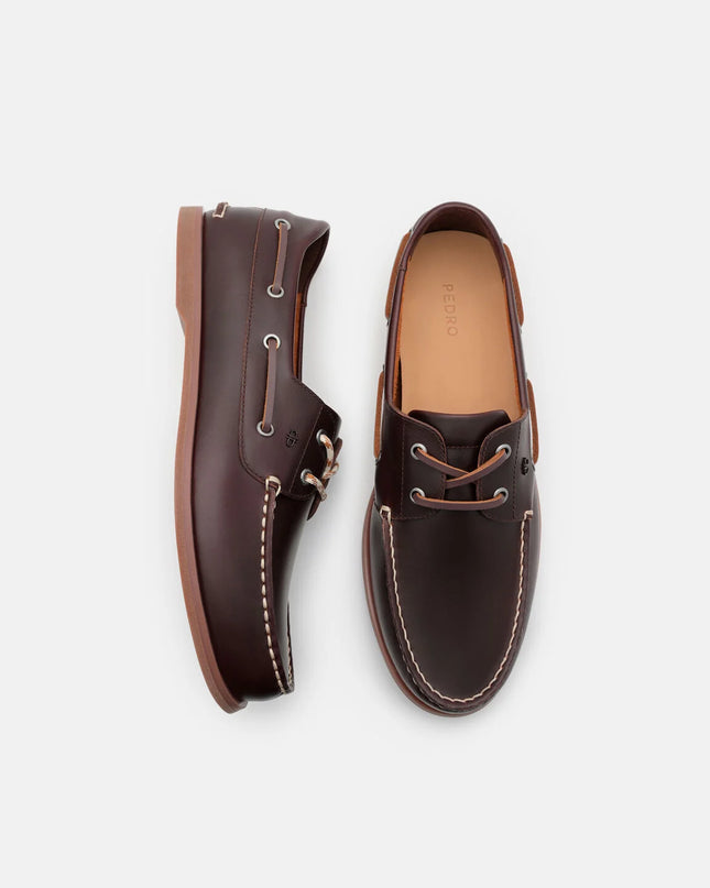 Marcos Leather Boat Shoes - Dark Brown Burnish