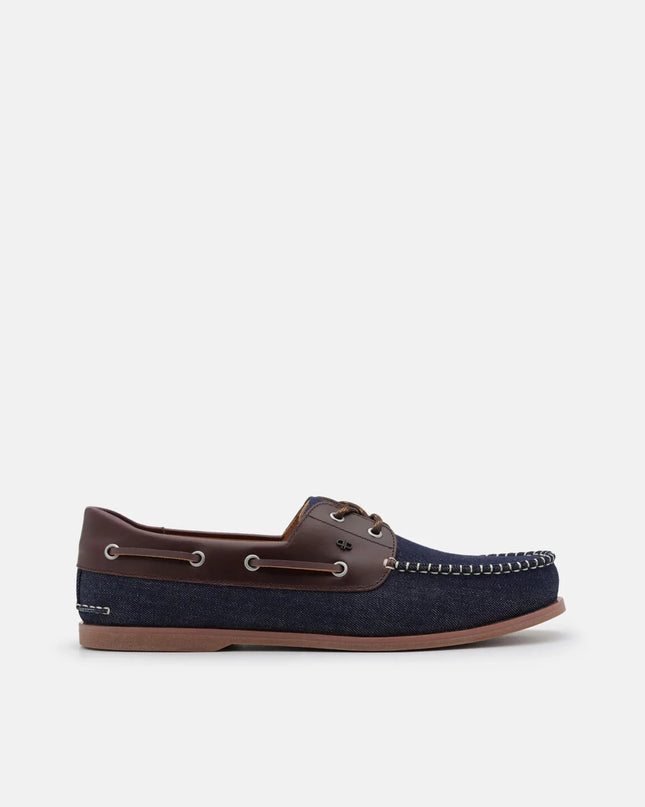 Marcos Leather Boat Shoes - Navy Denim