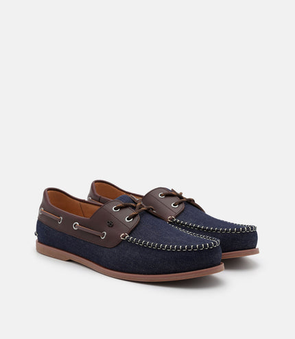 Marcos Leather Boat Shoes - Navy Denim