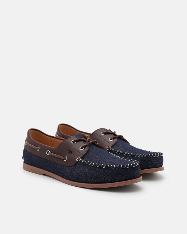Marcos Leather Boat Shoes - Navy Denim