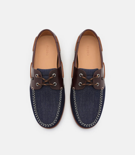 Marcos Leather Boat Shoes - Navy Denim