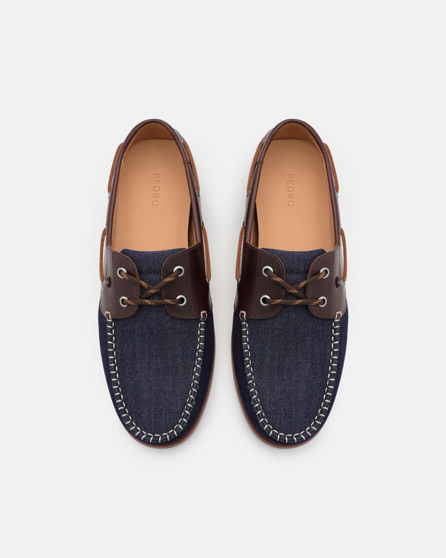 Marcos Leather Boat Shoes - Navy Denim