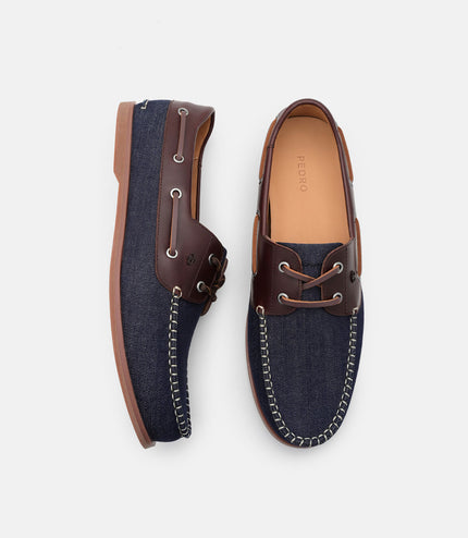 Marcos Leather Boat Shoes - Navy Denim